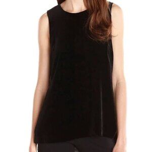 Theory Yinga Black Velvet Silk Blend Sleeveless High-Low Tunic Tank Top Blouse